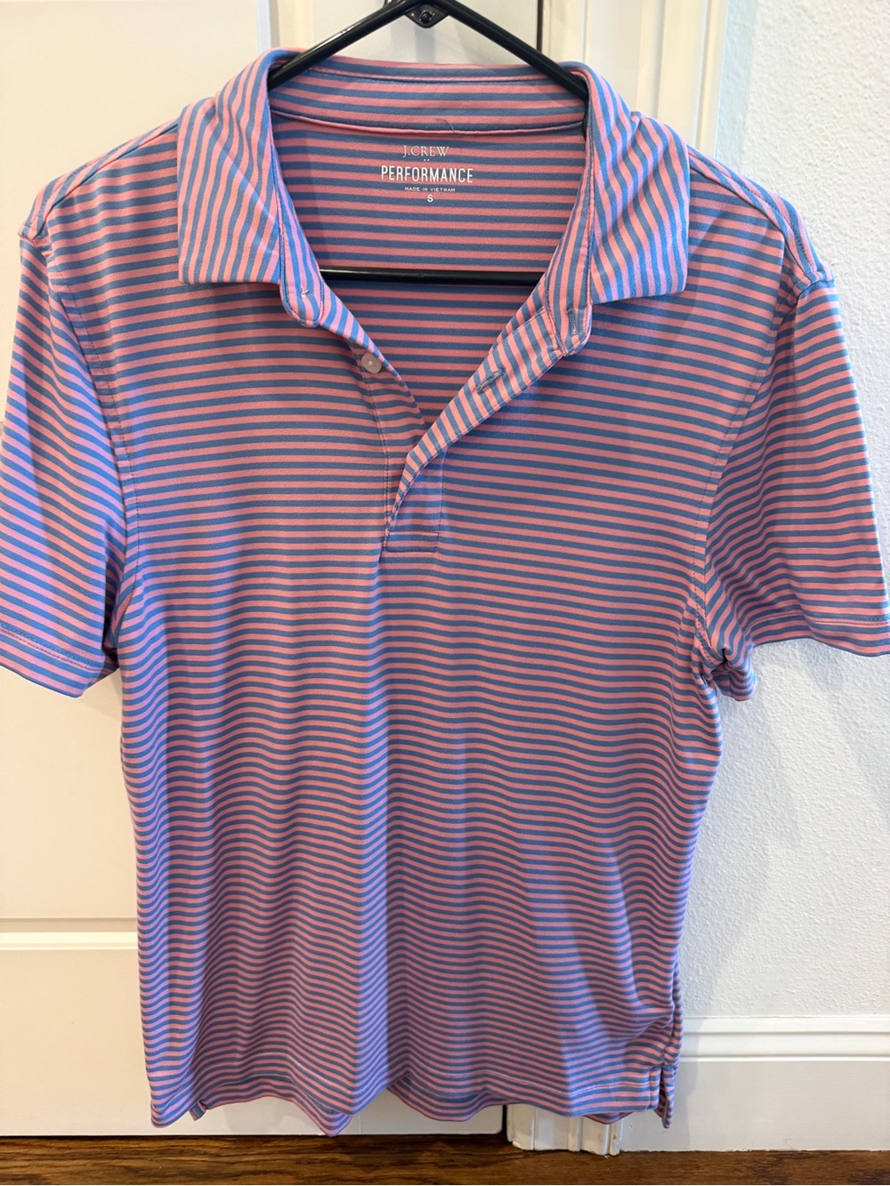 J. Crew Striped Performance Polo in Pink and Blue